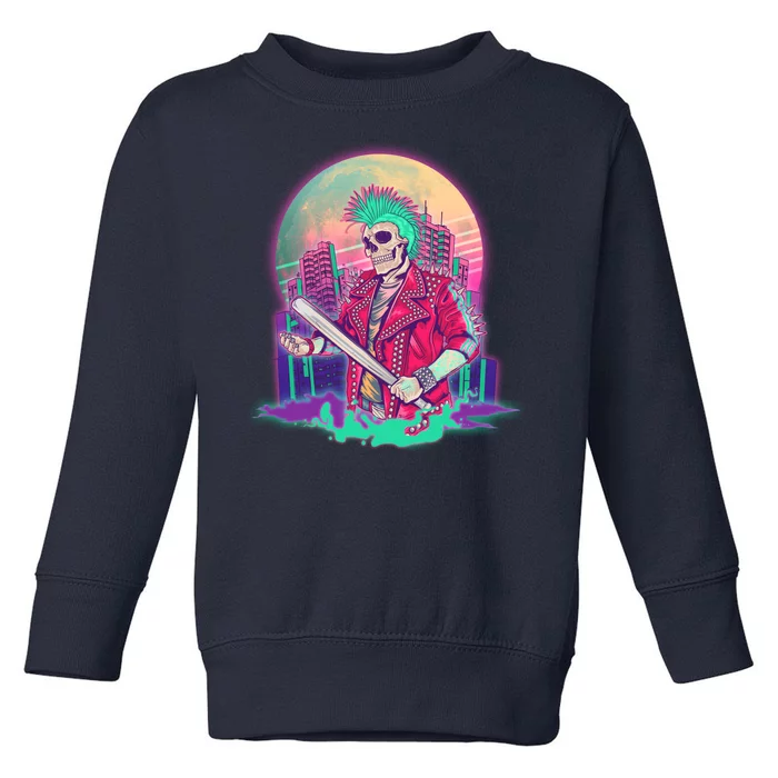 Halloween Cyberpunk City Skeleton Toddler Sweatshirt