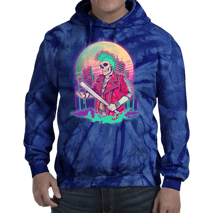 Halloween Cyberpunk City Skeleton Tie Dye Hoodie