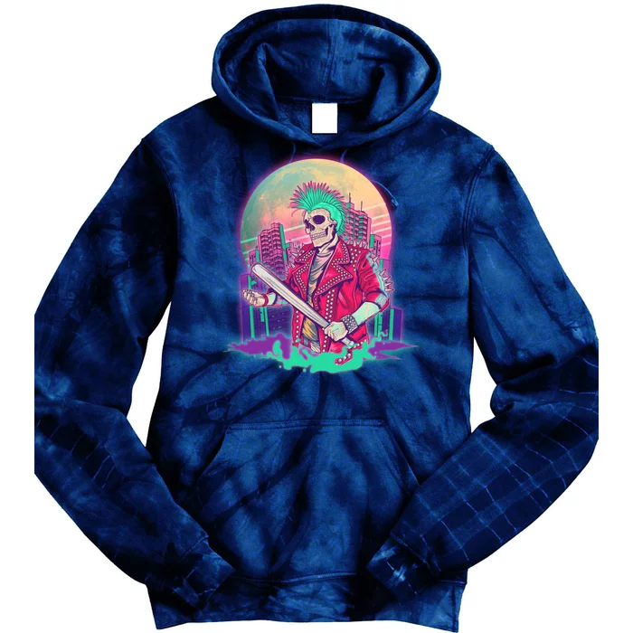 Halloween Cyberpunk City Skeleton Tie Dye Hoodie