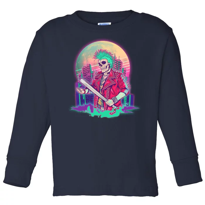 Halloween Cyberpunk City Skeleton Toddler Long Sleeve Shirt