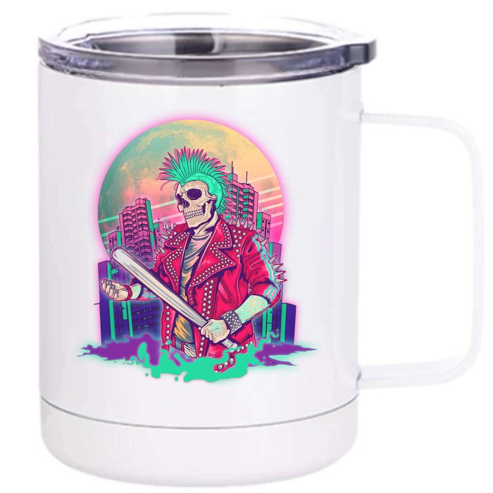 Halloween Cyberpunk City Skeleton Front & Back 12oz Stainless Steel Tumbler Cup