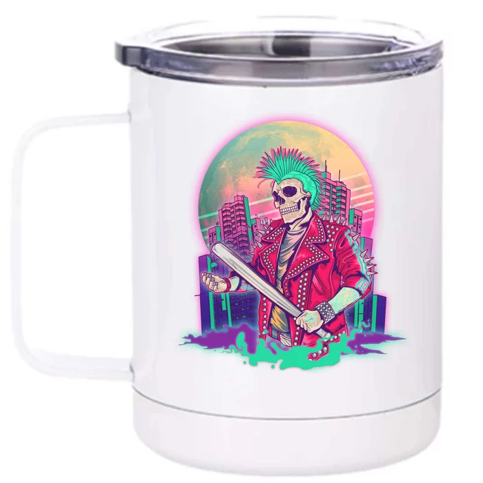 Halloween Cyberpunk City Skeleton Front & Back 12oz Stainless Steel Tumbler Cup