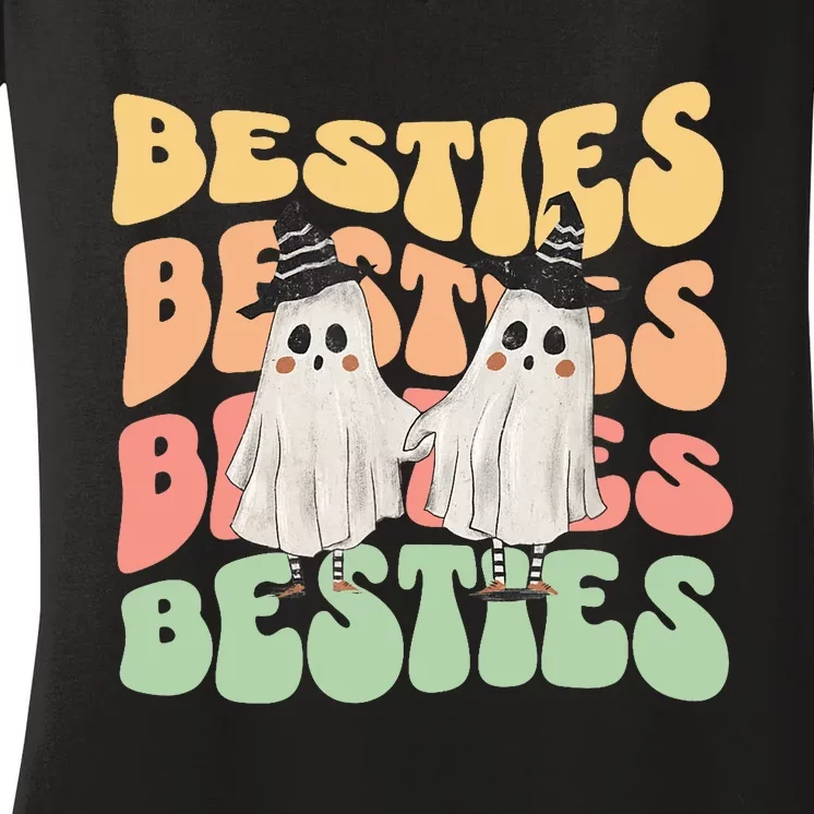 Halloween Couples Costume For Best Friends Besties Ghosts Women's V-Neck T-Shirt