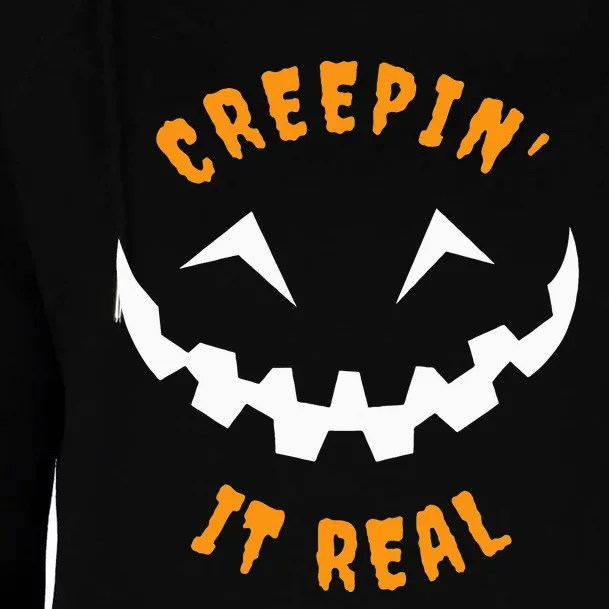 Halloween Costume Creepin’ it Real Pumpkin Funny Graphic Womens Funnel Neck Pullover Hood