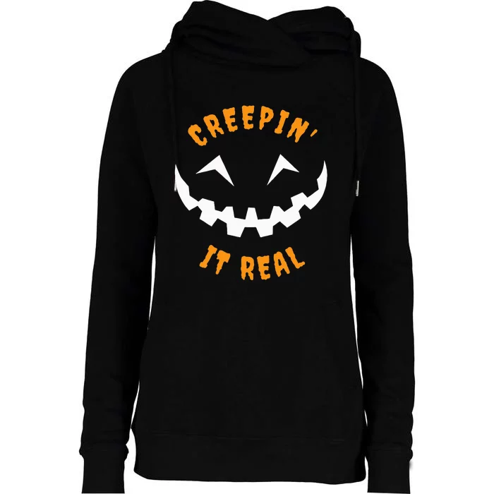 Halloween Costume Creepin’ it Real Pumpkin Funny Graphic Womens Funnel Neck Pullover Hood