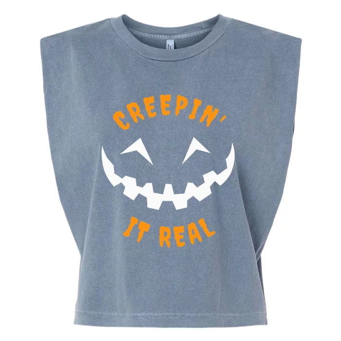 Halloween Costume Creepin’ it Real Pumpkin Funny Graphic Garment-Dyed Women's Muscle Tee