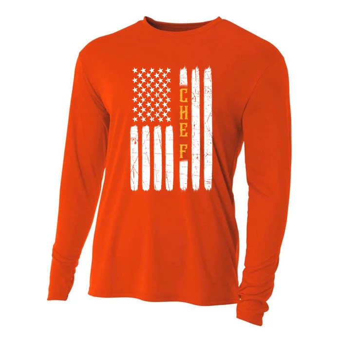 Head Chef Cook Catering Cookery Set Foodie American Flag Usa Gift Cooling Performance Long Sleeve Crew