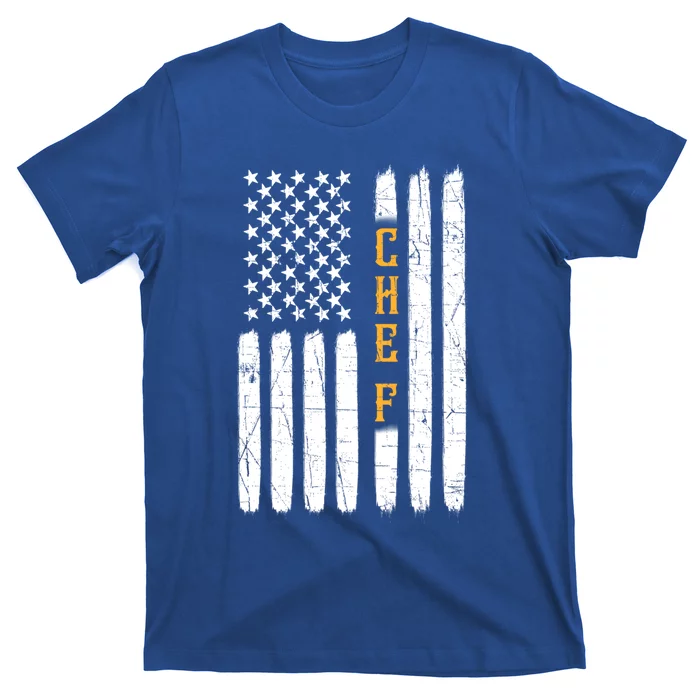 Head Chef Cook Catering Cookery Set Foodie American Flag Usa Gift T-Shirt