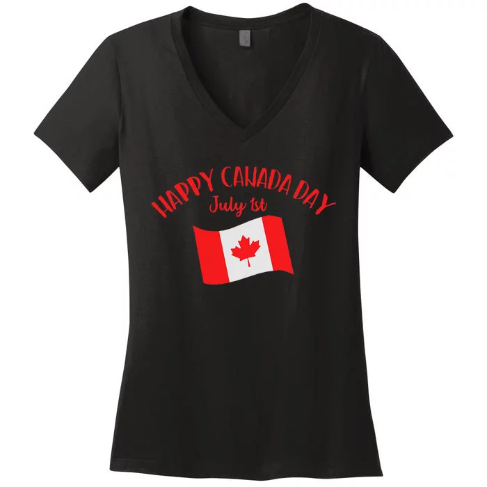 Happy Canada Day Funny Canadian Flag Maple Patriotic Women's V-Neck T-Shirt