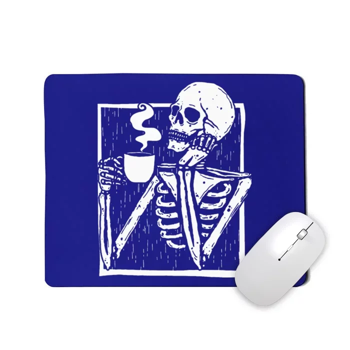 Halloween Coffee Drinking Skeleton Skull Mousepad