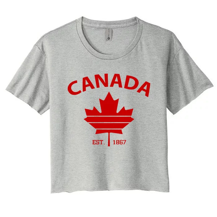 Happy Canada Day Funny Maple Leaf Canadian Flag Gift Women's Crop Top Tee