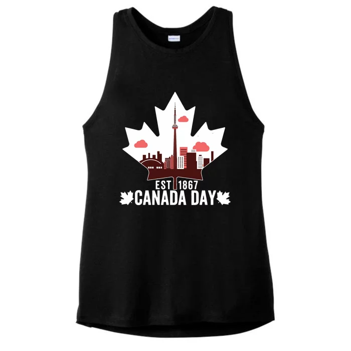 Happy Canada Day Vintage Canadian Flag Maple Patriotic Ladies Tri-Blend Wicking Tank