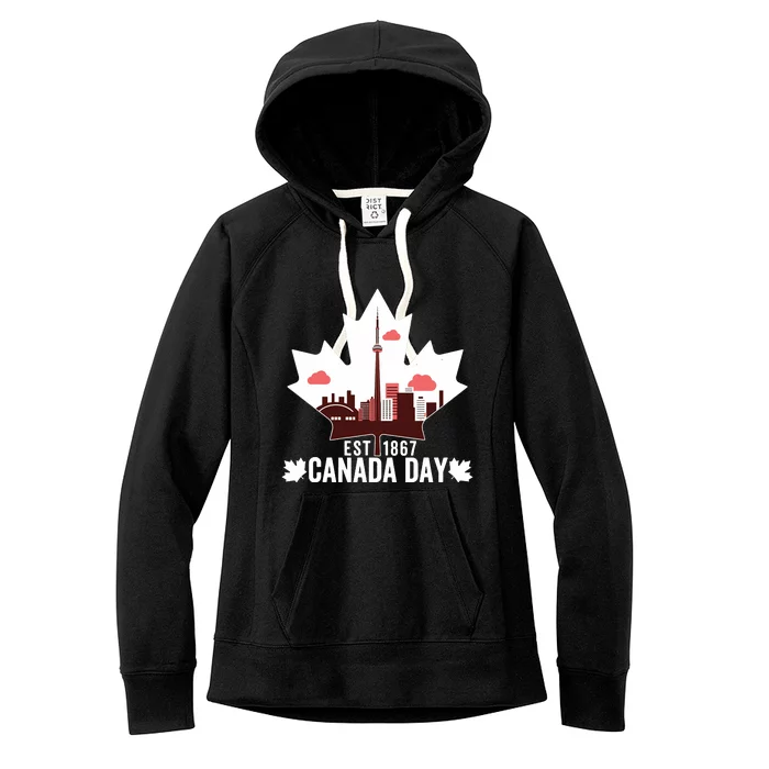 Happy Canada Day Vintage Canadian Flag Maple Patriotic Women's Fleece Hoodie