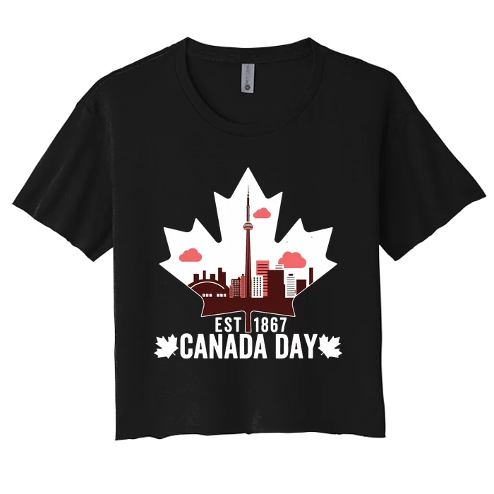 Happy Canada Day Vintage Canadian Flag Maple Patriotic Women's Crop Top Tee