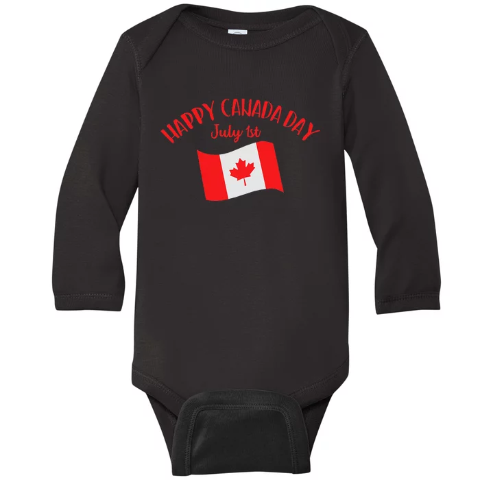 Happy Canada Day Funny Canadian Flag Maple Patriotic Baby Long Sleeve Bodysuit