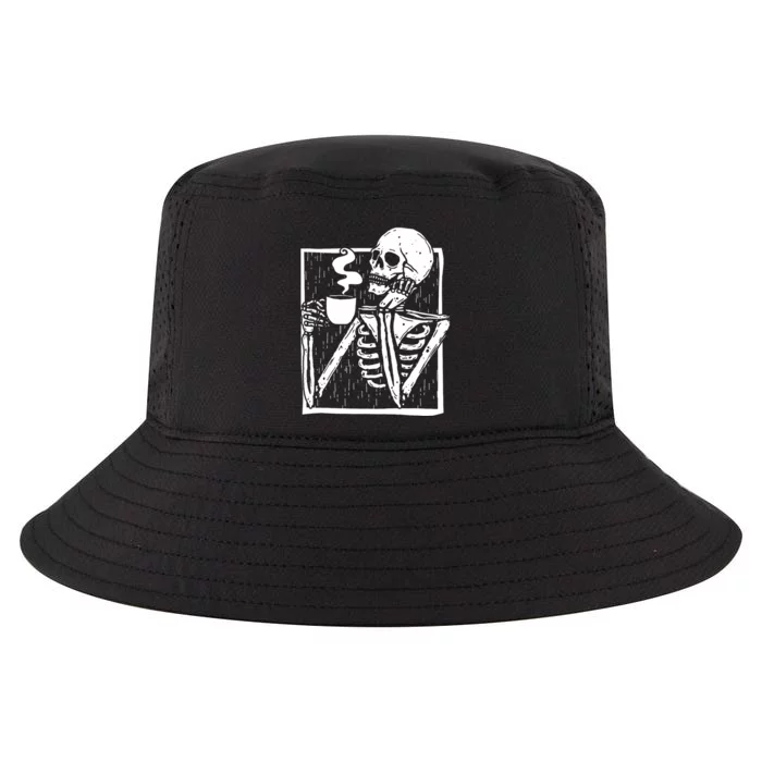 Halloween Coffee Drinking Skeleton Skull Cool Comfort Performance Bucket Hat