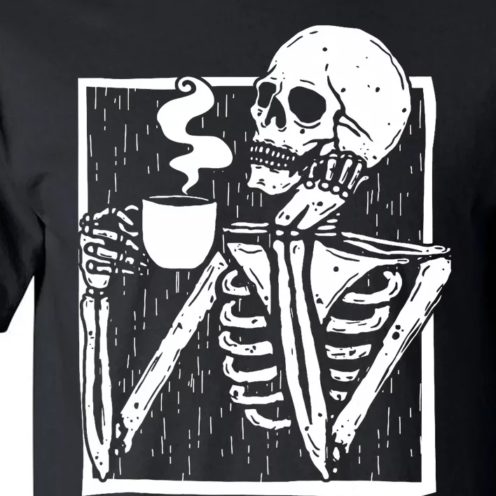 Halloween Coffee Drinking Skeleton Skull Tall T-Shirt