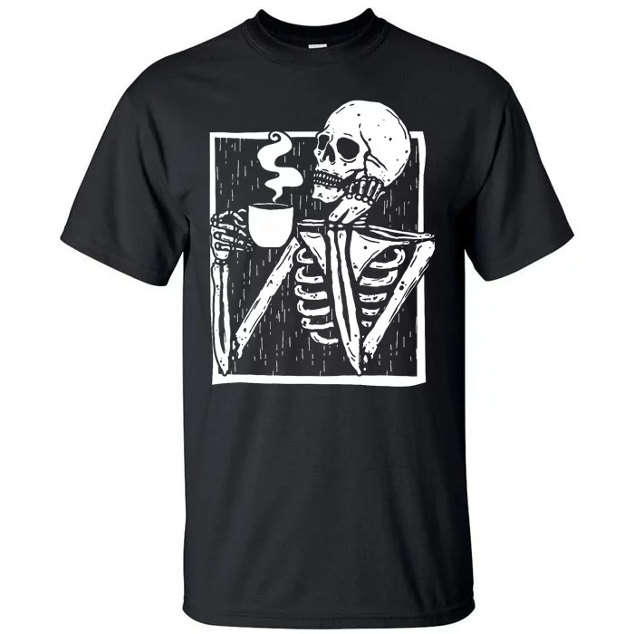 Halloween Coffee Drinking Skeleton Skull Tall T-Shirt