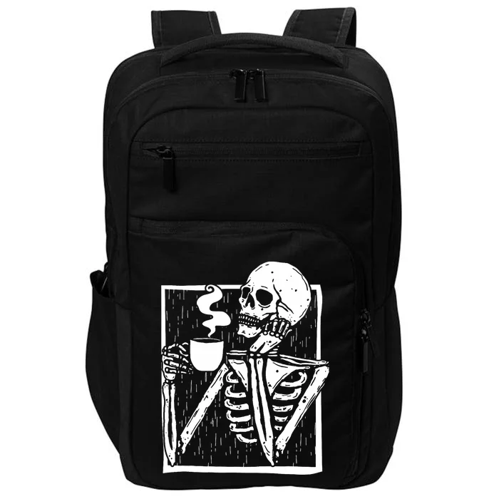 Halloween Coffee Drinking Skeleton Skull Impact Tech Backpack