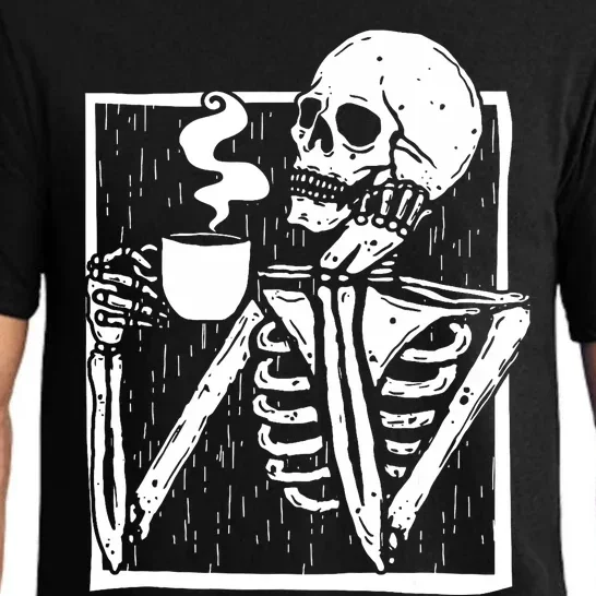 Halloween Coffee Drinking Skeleton Skull Pajama Set