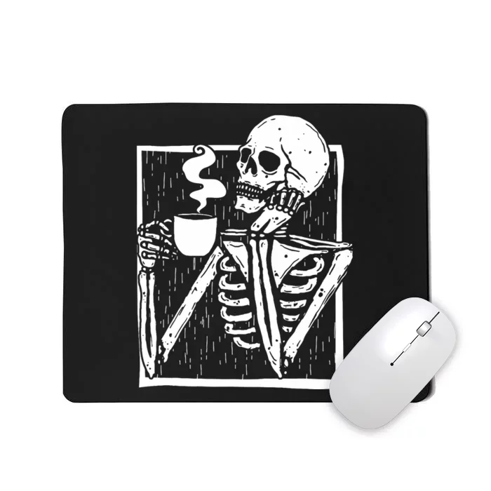 Halloween Coffee Drinking Skeleton Skull Mousepad