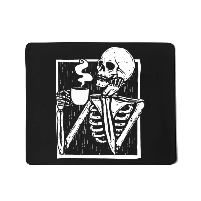 Halloween Coffee Drinking Skeleton Skull Mousepad