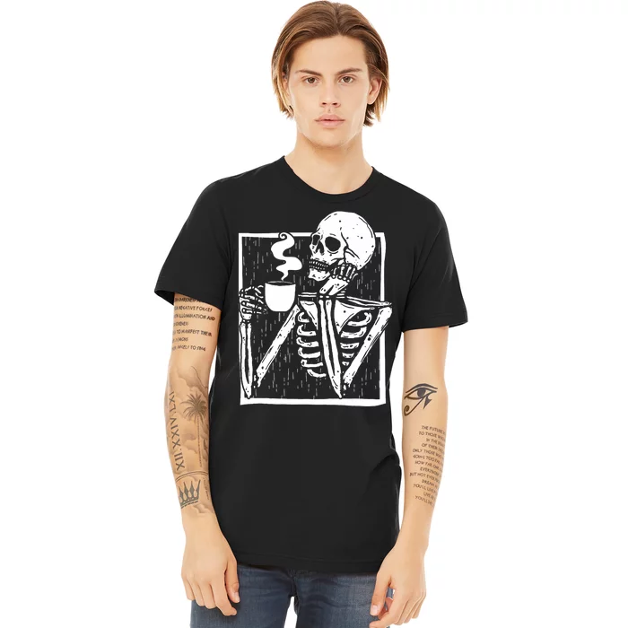 Halloween Coffee Drinking Skeleton Skull Premium T-Shirt