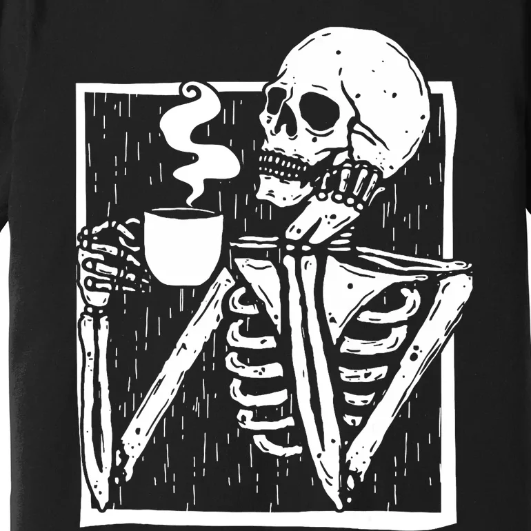 Halloween Coffee Drinking Skeleton Skull Premium T-Shirt