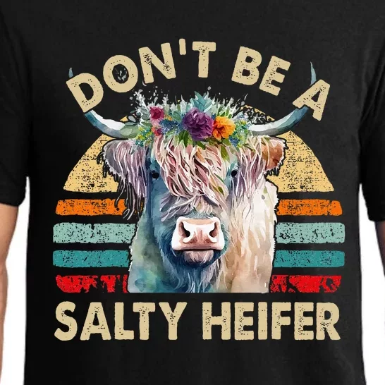 Highland Cow Dont Be Salty Heifer Farm Mom Pajama Set