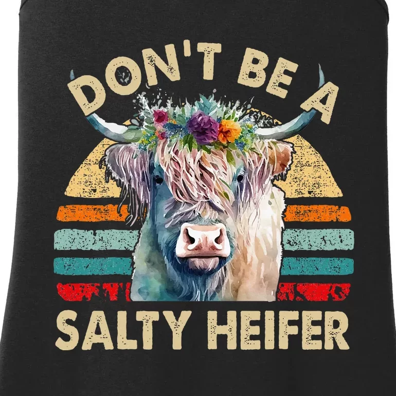 Highland Cow Dont Be Salty Heifer Farm Mom Ladies Essential Tank