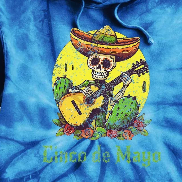 Happy Cinco De Mayo Skeleton Sombrero Guitar Cactus Tie Dye Hoodie