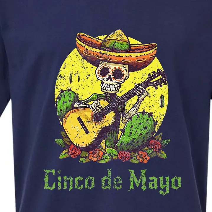 Happy Cinco De Mayo Skeleton Sombrero Guitar Cactus Sueded Cloud Jersey T-Shirt