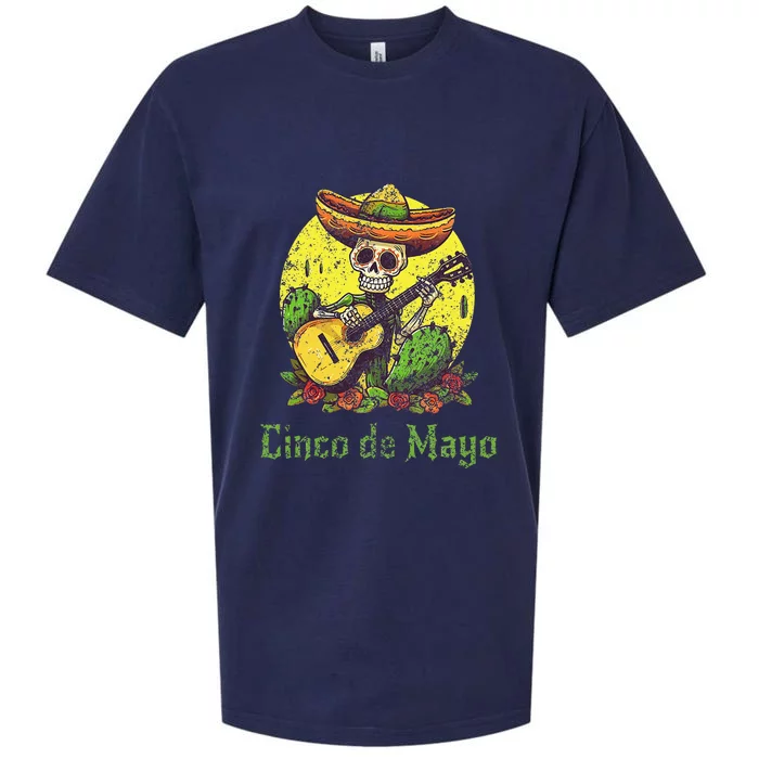 Happy Cinco De Mayo Skeleton Sombrero Guitar Cactus Sueded Cloud Jersey T-Shirt