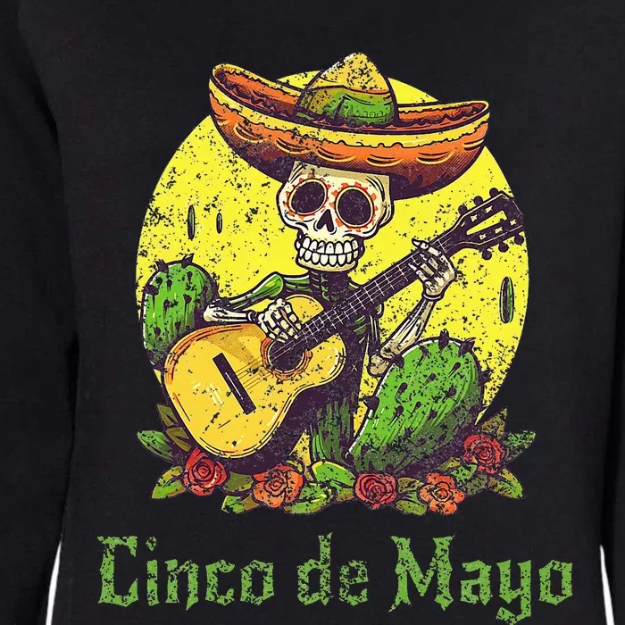 Happy Cinco de Mayo Skeleton Skull Sombrero Guitar Cactus Womens California Wash Sweatshirt