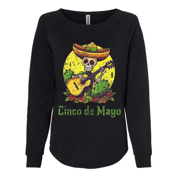 Happy Cinco de Mayo Skeleton Skull Sombrero Guitar Cactus Womens California Wash Sweatshirt