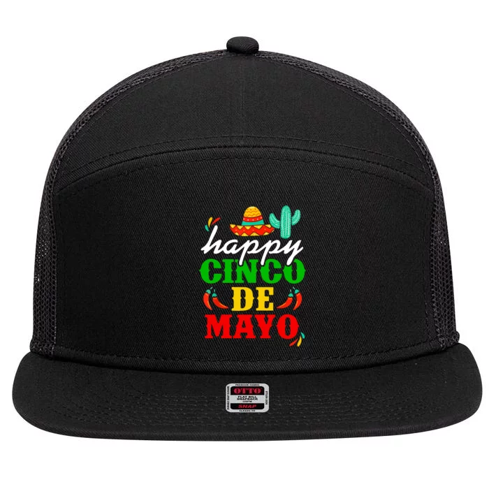 Happy Cinco De Mayo Celebration 7 Panel Mesh Trucker Snapback Hat