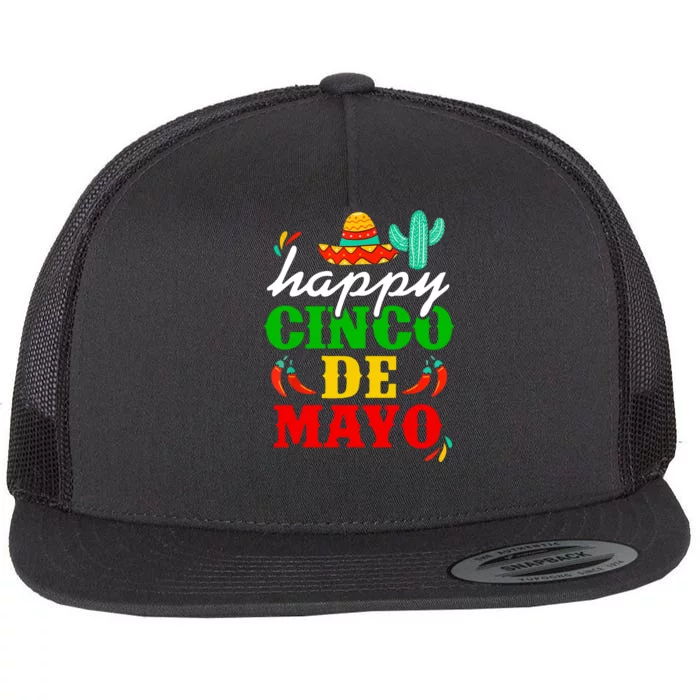 Happy Cinco De Mayo Celebration Flat Bill Trucker Hat