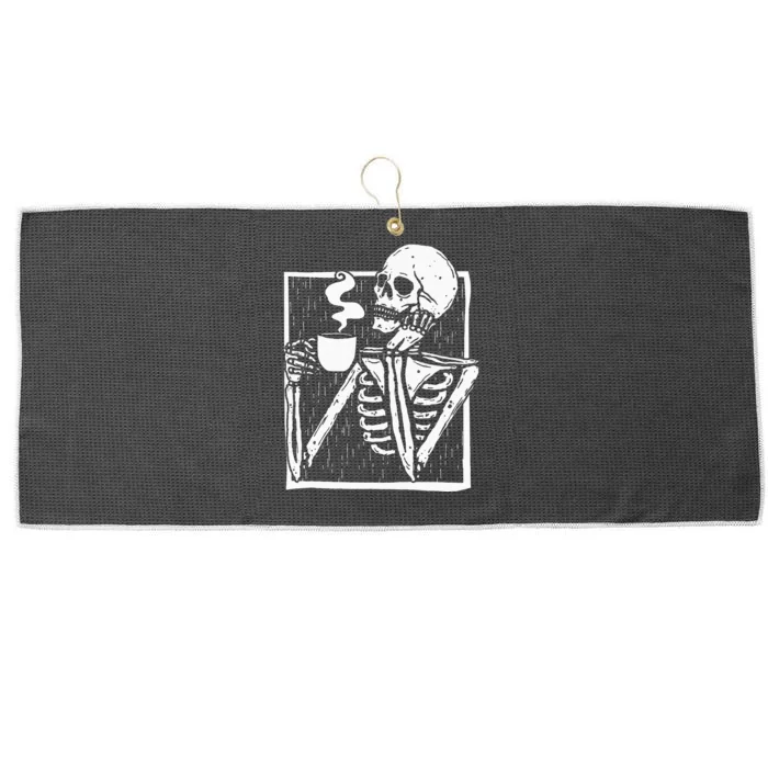 Halloween Coffee Drinking Skeleton Skull Large Microfiber Waffle Golf Towel