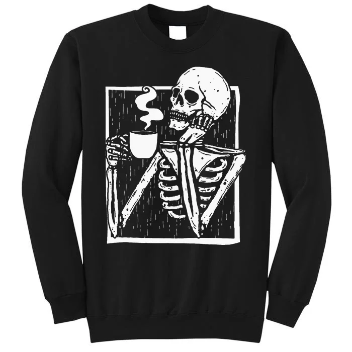 Halloween Coffee Drinking Skeleton Skull Tall Sweatshirt