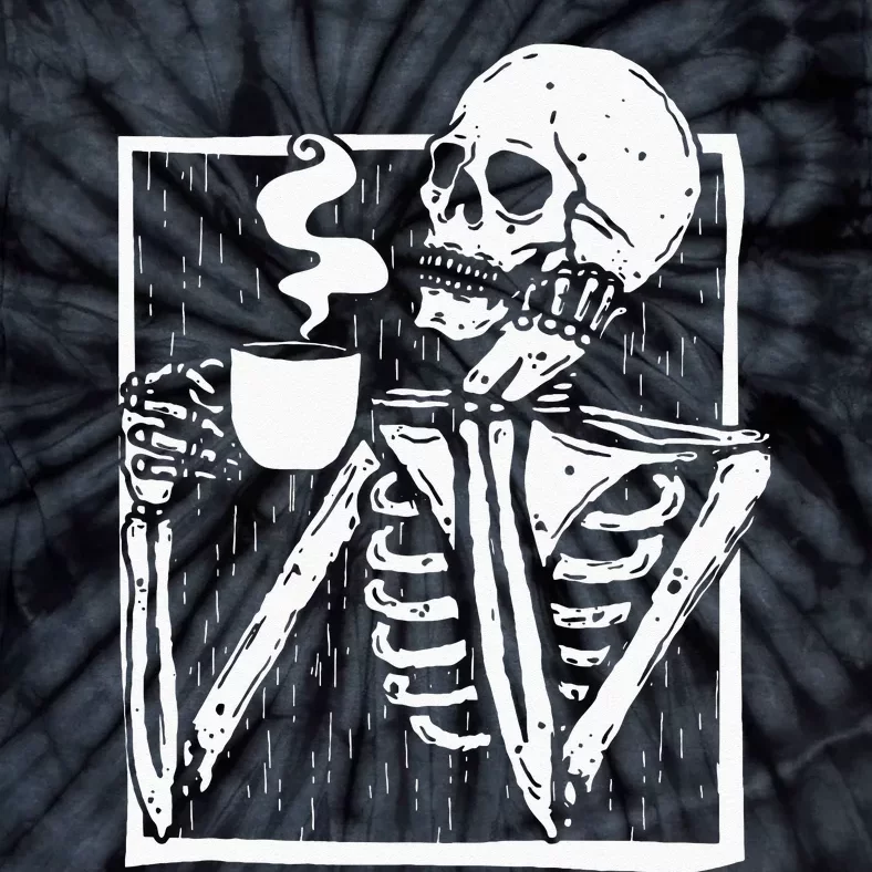 Halloween Coffee Drinking Skeleton Skull Tie-Dye T-Shirt