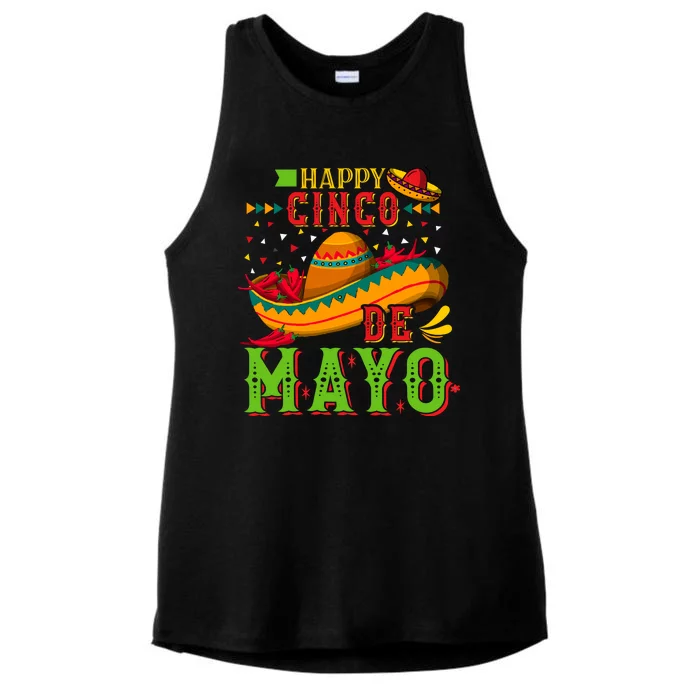 Happy Cinco De Mayo Ladies Tri-Blend Wicking Tank