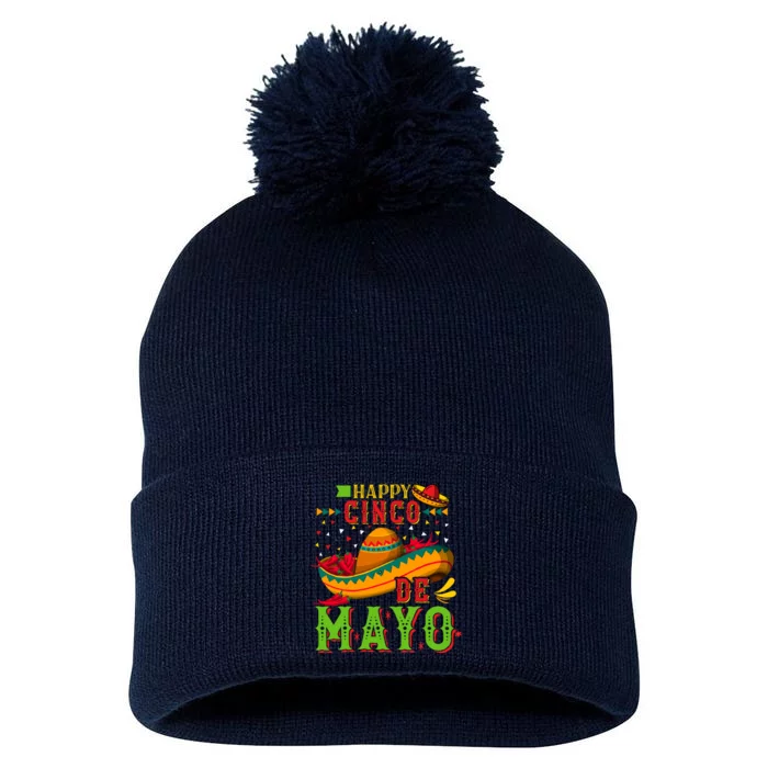 Happy Cinco De Mayo Pom Pom 12in Knit Beanie