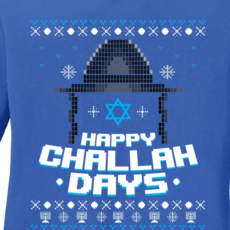 Happy Challah Days Jewish Hanukkah Ugly Christmas Sweater Gift Ladies Long Sleeve Shirt