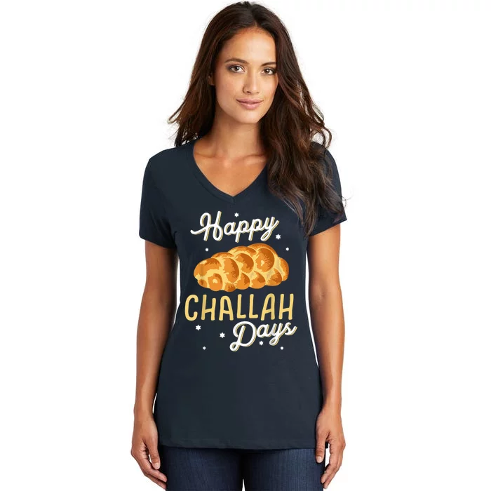 Happy Challah Days Hanukkah Chanukah Funny Jewish Bread Women's V-Neck T-Shirt