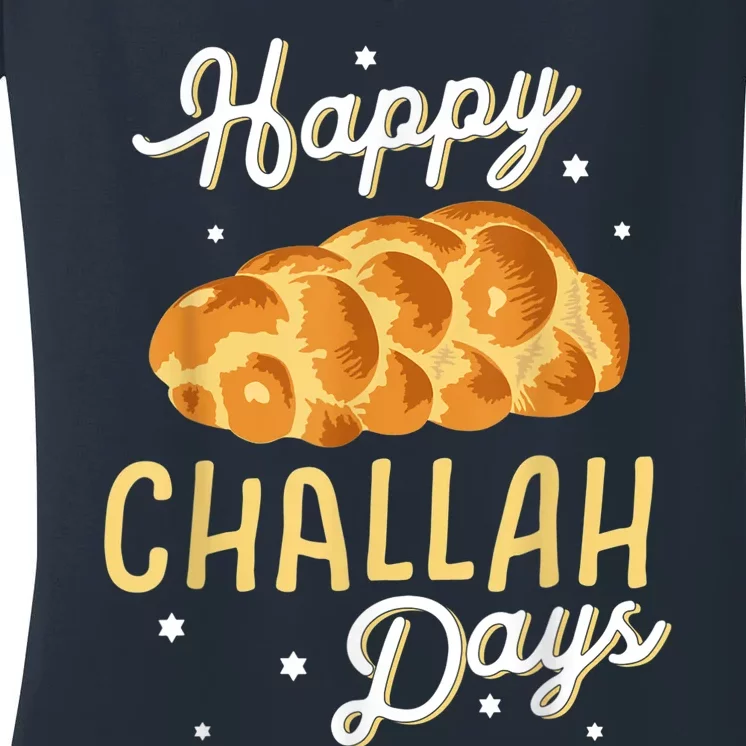 Happy Challah Days Hanukkah Chanukah Funny Jewish Bread Women's V-Neck T-Shirt