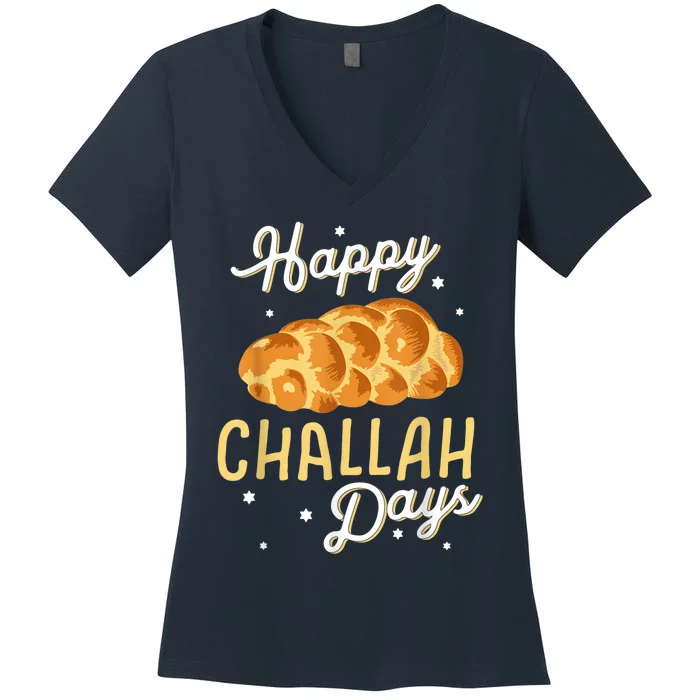 Happy Challah Days Hanukkah Chanukah Funny Jewish Bread Women's V-Neck T-Shirt