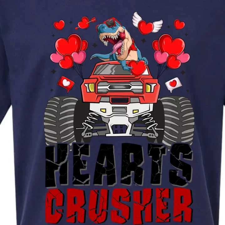 Hearts Crusher Dinosaur Monster Truck Valentine's T Rex Cool Gift Sueded Cloud Jersey T-Shirt