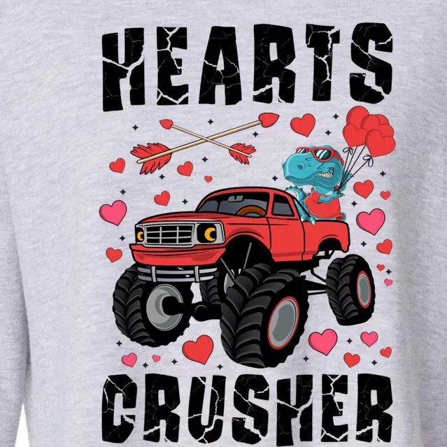 Hearts Crusher Dinosaur T Rex Monster Truck Valentines Meaningful Gift Cropped Pullover Crew