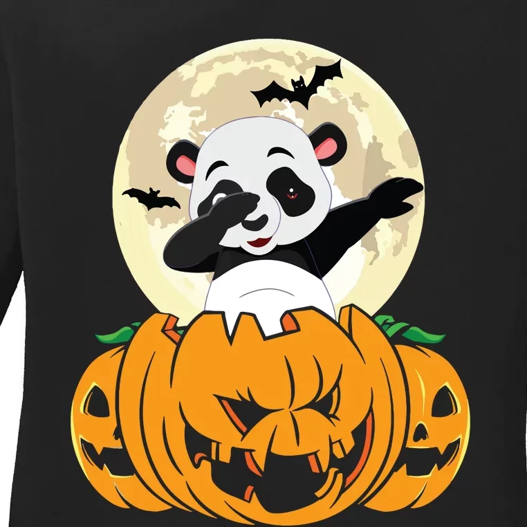 Halloween Cute Dabbing Panda Dab Dance Ladies Long Sleeve Shirt