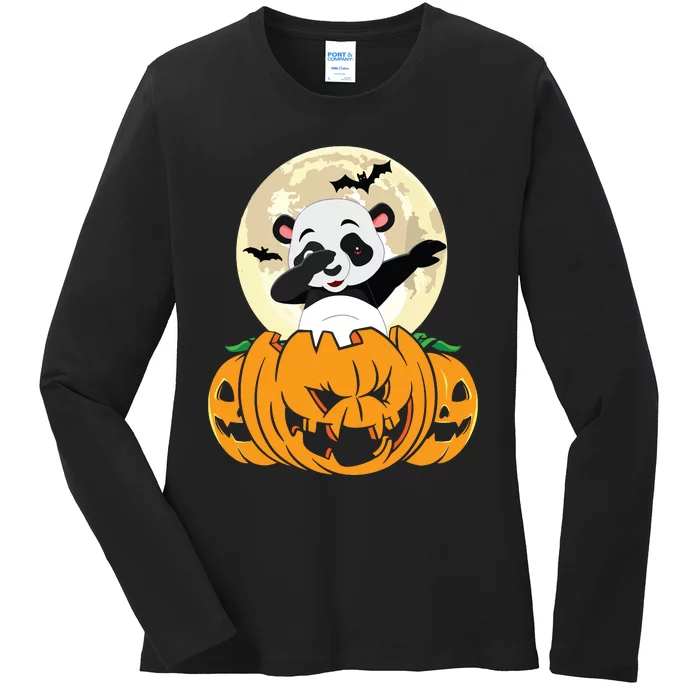 Halloween Cute Dabbing Panda Dab Dance Ladies Long Sleeve Shirt